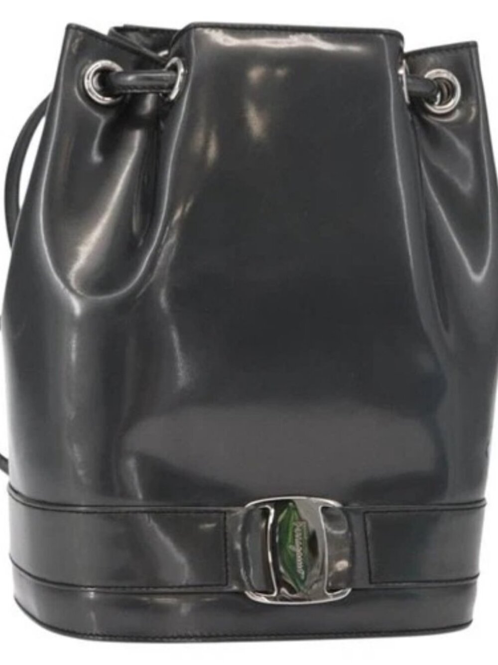 Salvatore Ferragamo Vala Backpack Leather Silver Auth BA8422